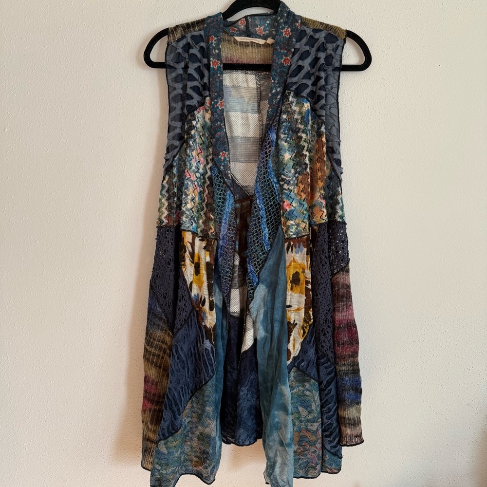 Soft Surroundings Open Knit Multi Color Long Vest Womens Size L/XL